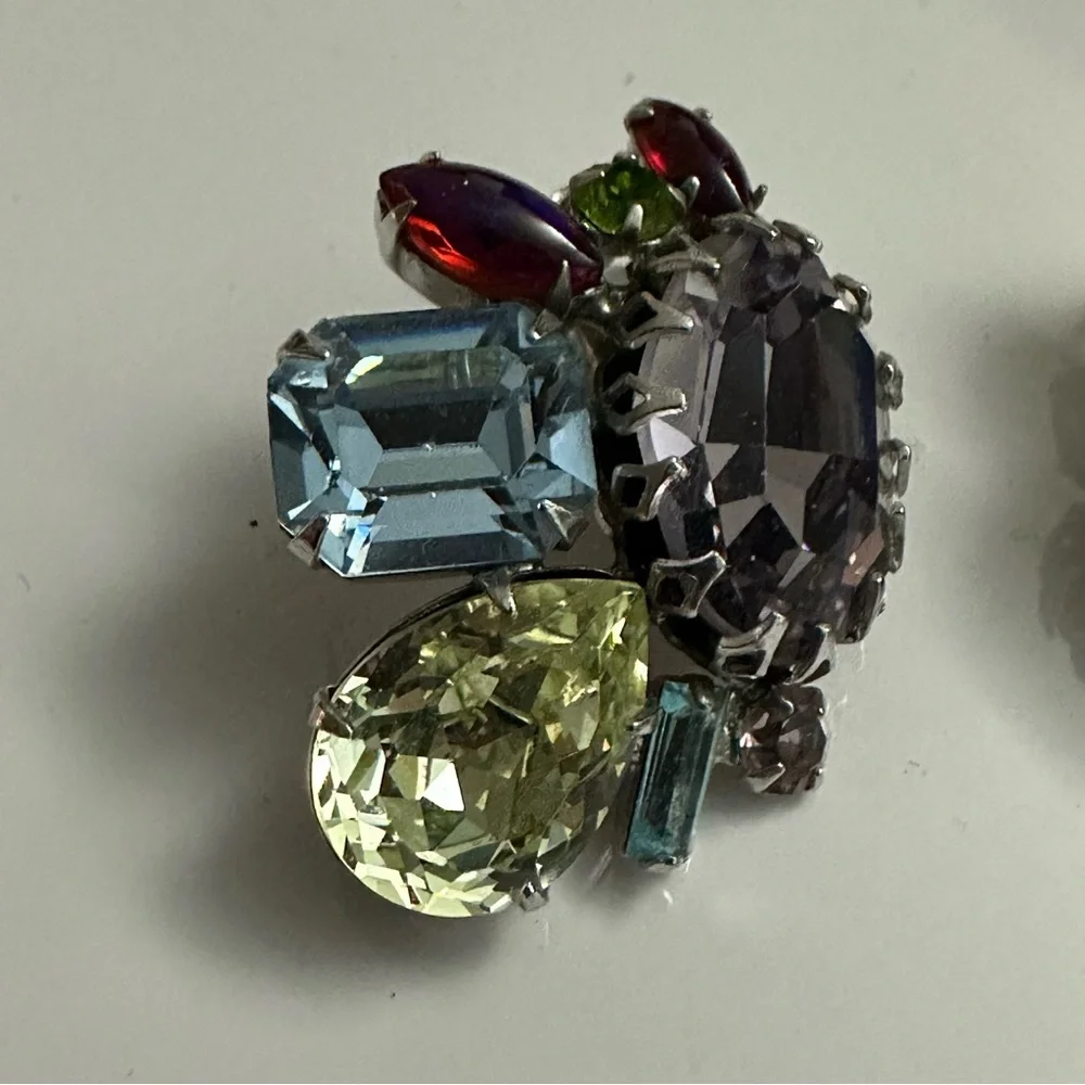 Alice Caviness Clustered Rhinestone Vintage Clip Earrings